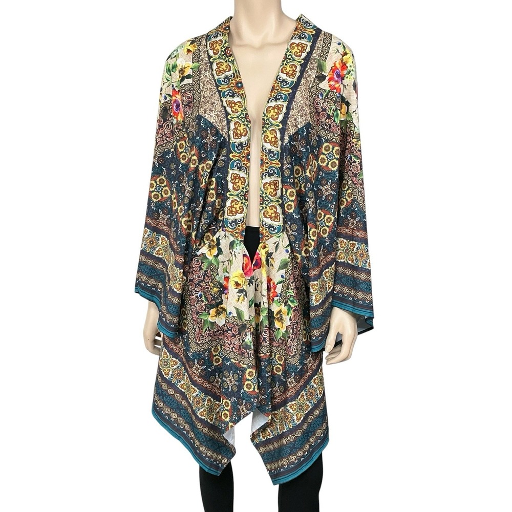 Umgee Kimono Cardigan Women Large Multicolor Floral Long Sleeve Open